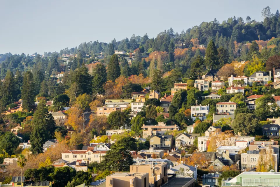 View of houses on Berkeley, California hillside